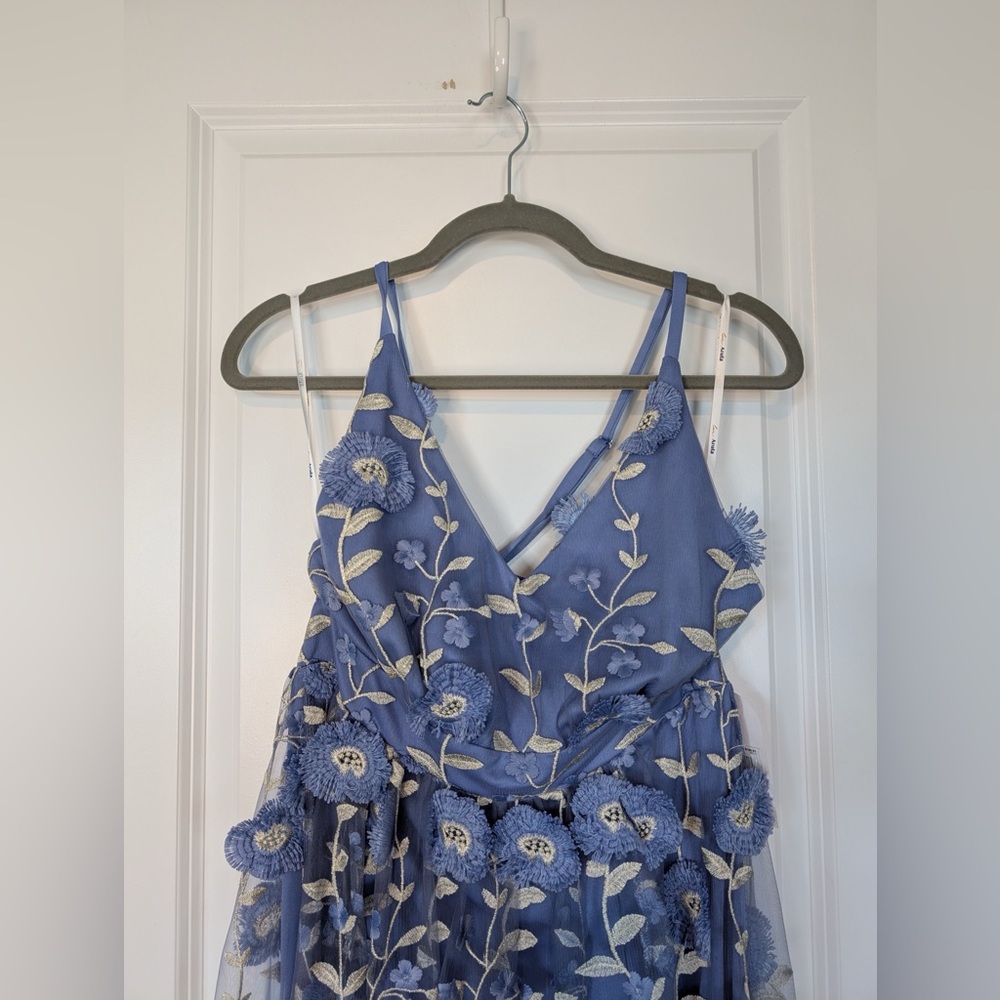 Arula Women’s Floral Mesh Embroidered Strappy Maxi Dress Periwinkle NWT Sz XL - Picture 3 of 8